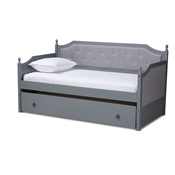 Baxton Studio Mara Classic and Traditional Grey Fabric Upholstered Grey Finished Wood Twin Size Daybed with Trundle